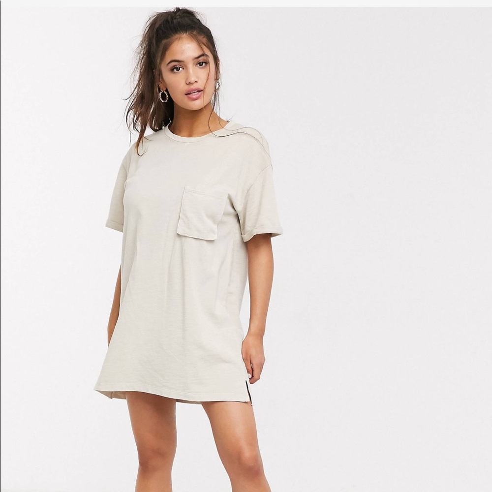Pull & Bear T-shirt mini dress in beige